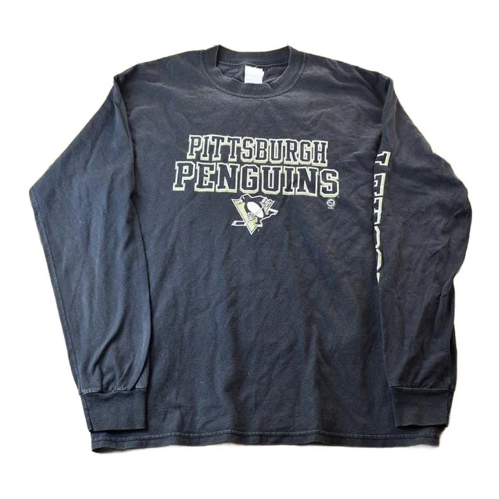 Vintage 1990s Pittsburgh Penguins NHL Hockey Long Sleeve Graphic T-Shirt Men's Large