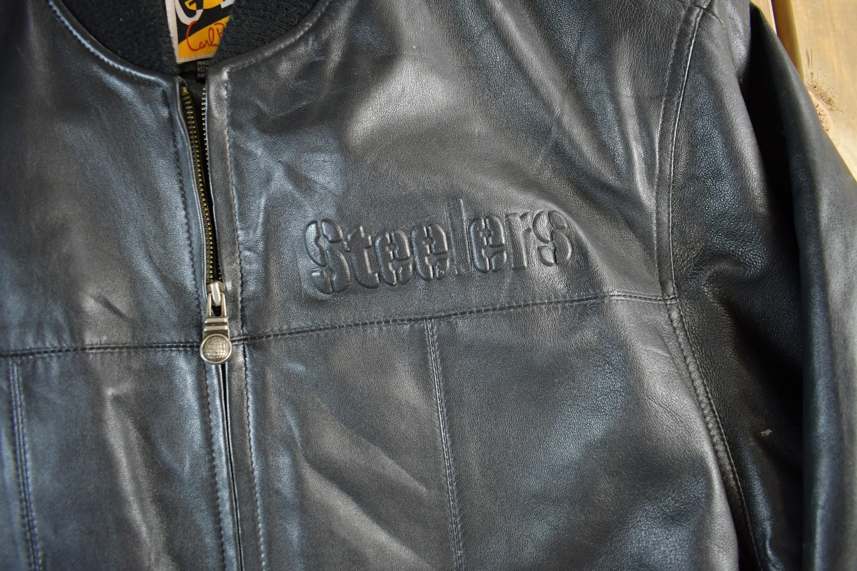 Vintage 1990s Pittsburgh Steelers Leather Varsity NFL Football Jacket Men's Large - Image 3
