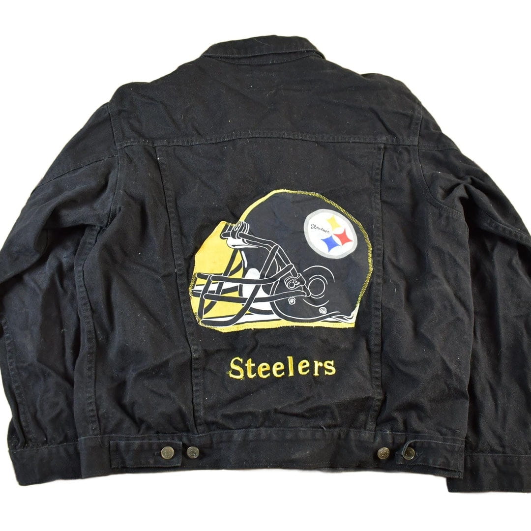 Vintage 1990s Pittsburgh Steelers NFL Denim Jean Trucker Jacket Men's Large - Image 2