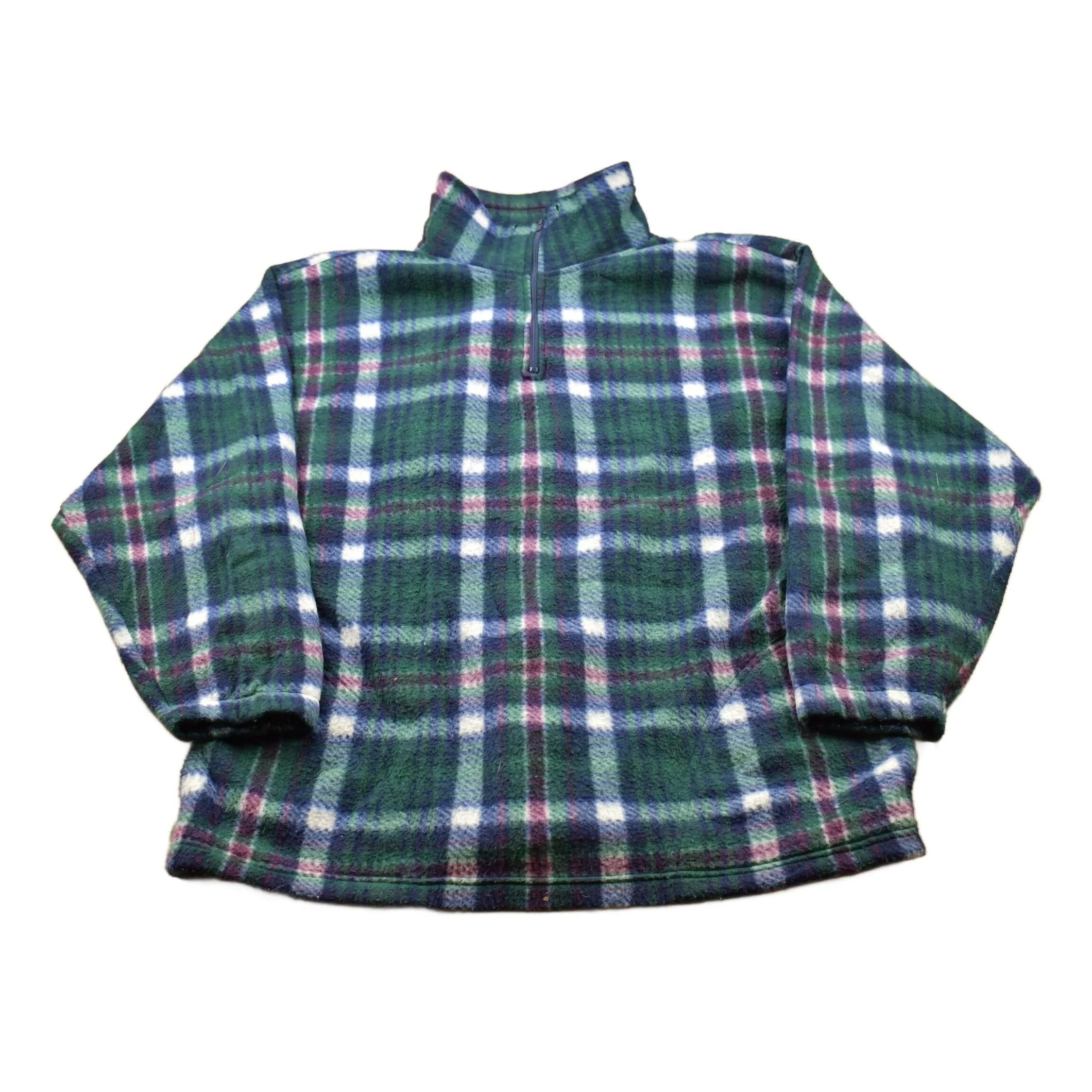 Vintage 1990s Plaid Fleece Quarter Zip Sweater Men's Large - Image 2
