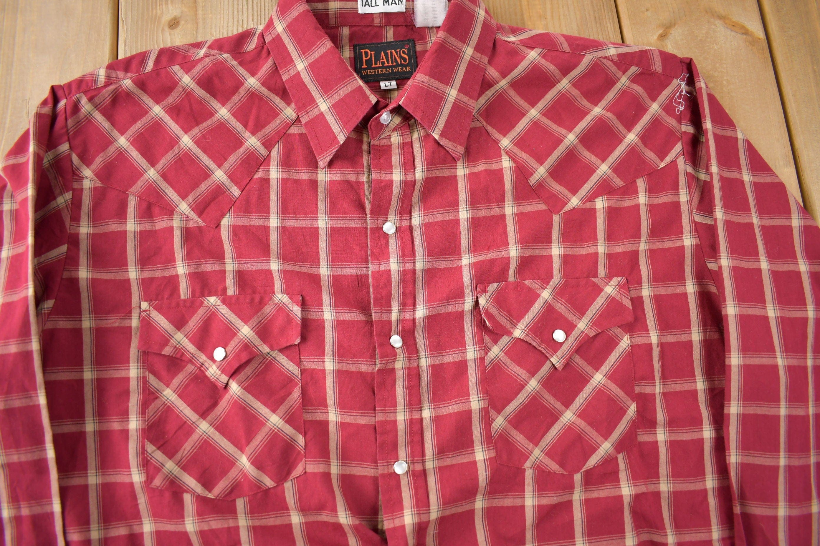 Vintage 1990s Plains Western Wear Plaid Button Up Shirt Men's Large Tall - Image 3