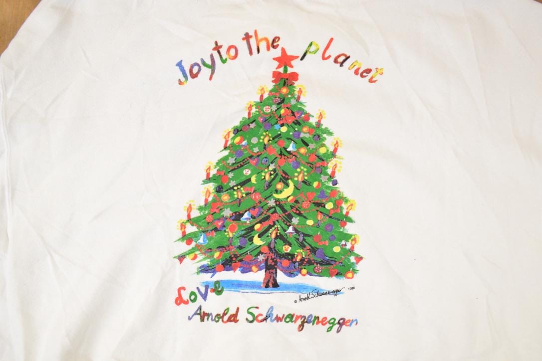 Vintage 1990s Planet Hollywood Arnold Schwarzenegger Graphic Print Christmas Tree Crewneck Sweatshirt Mens XL - Image 3