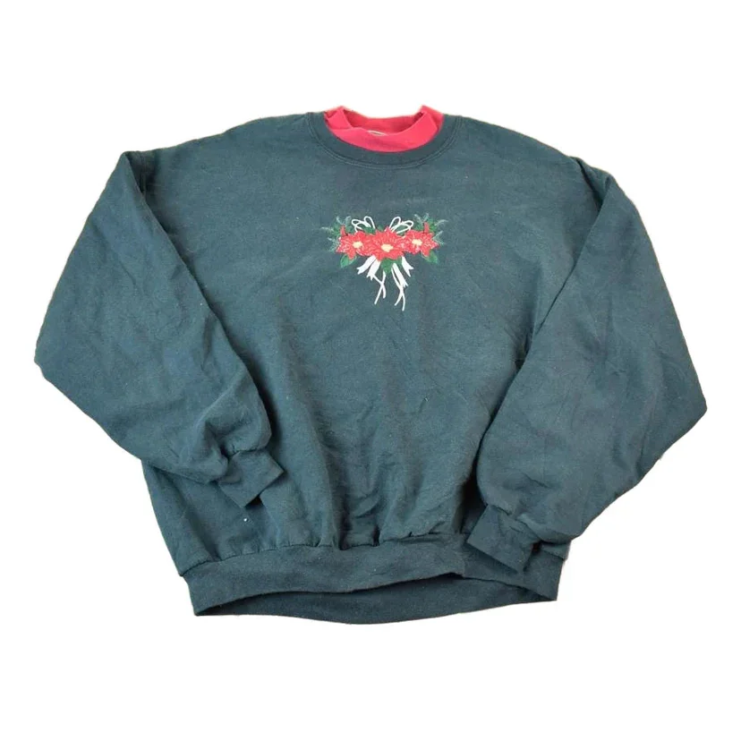 Vintage 1990s Poinsettia Double Collar Outdoorsman Crewneck Sweatshirt Men's XL
