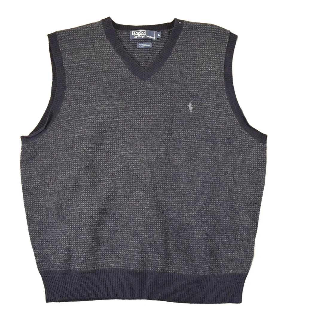 Vintage 1990s Polo By Ralph Lauren Abstract Wool Knit V Neck Sweater Vest Mens L