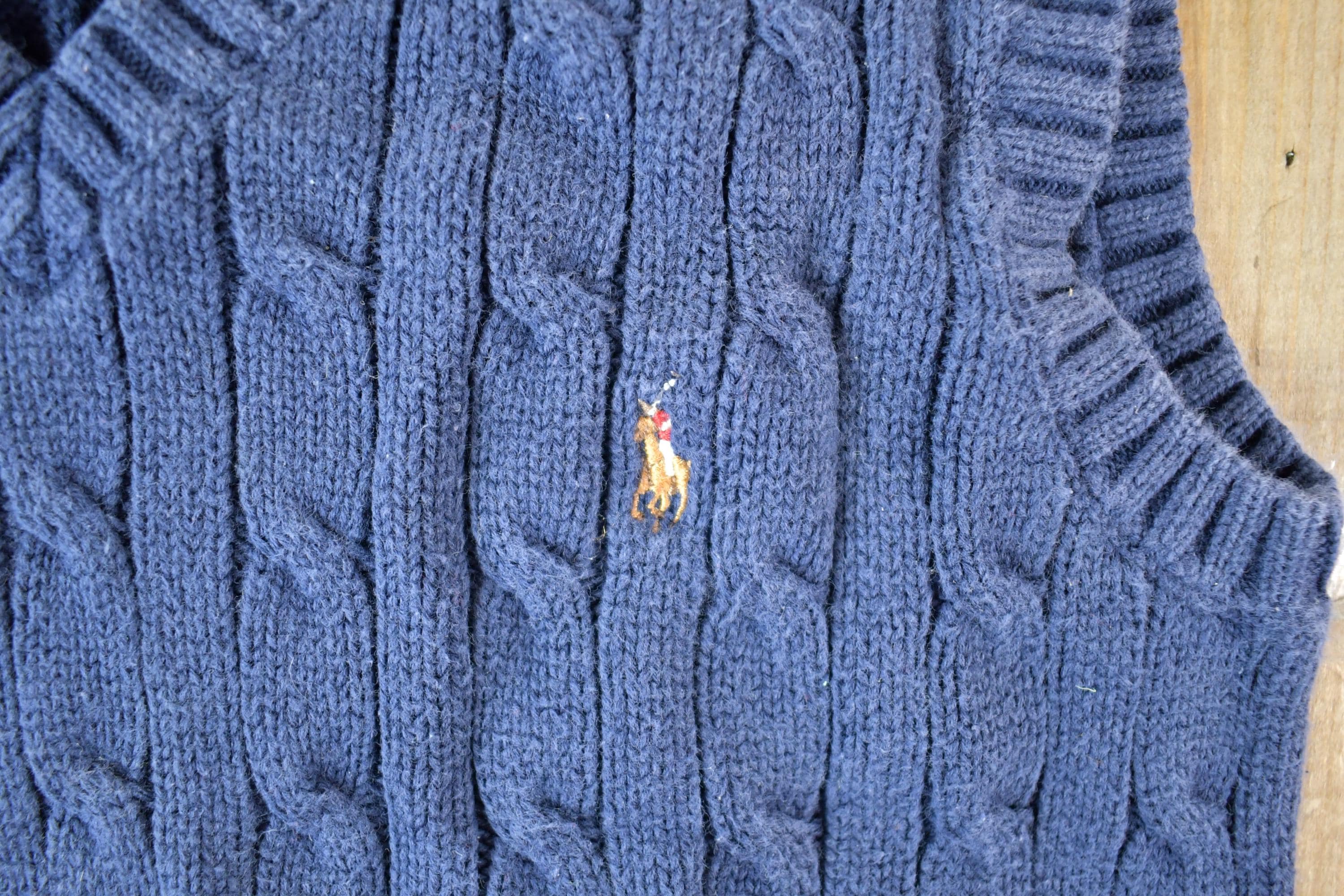 Vintage 1990s Polo By Ralph Lauren Cable Knit Crewneck Sweater Vest Youth S - Image 3