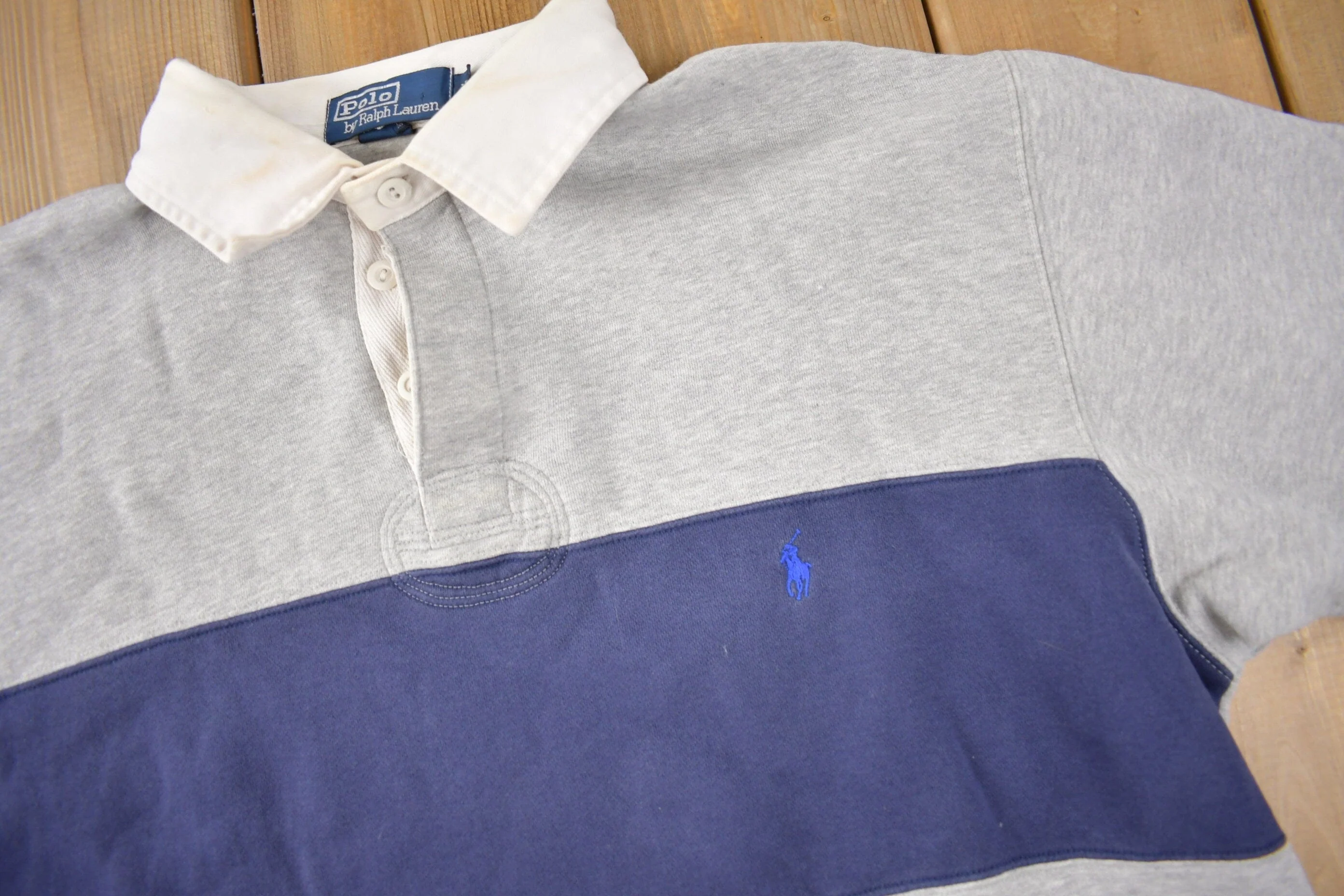 Vintage 1990s Polo By Ralph Lauren Embroidered Small Pony Rugby Sweater Men's M - Image 3