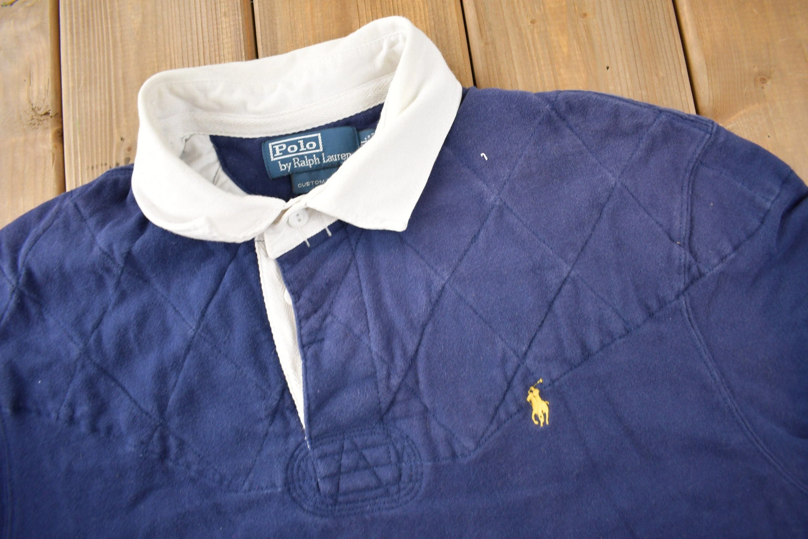 Vintage 1990s Polo By Ralph Lauren Embroidered Small Pony Rugby Sweater Men's XL - Image 3