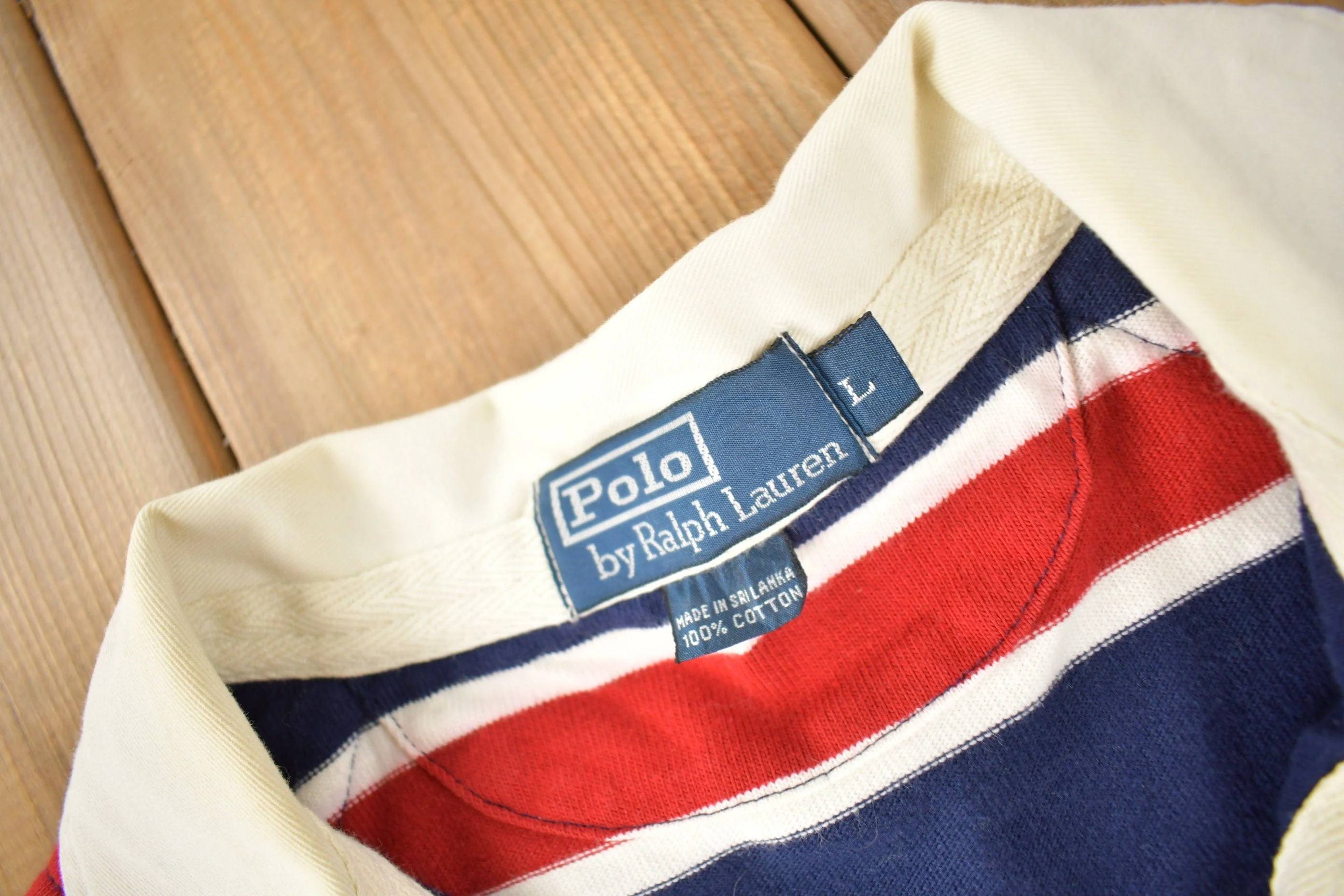 Vintage 1990s Polo By Ralph Lauren Embroidered Small Pony Striped Rugby Sweater Men's Large - Image 4