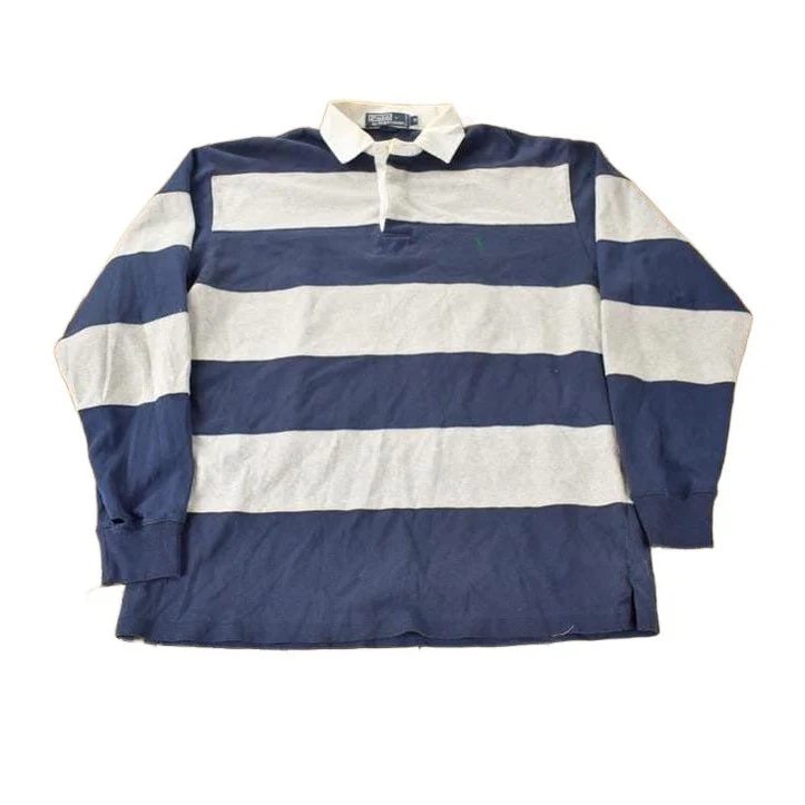 Vintage 1990s Polo By Ralph Lauren Embroidered Small Pony Striped Rugby Sweater Men's M