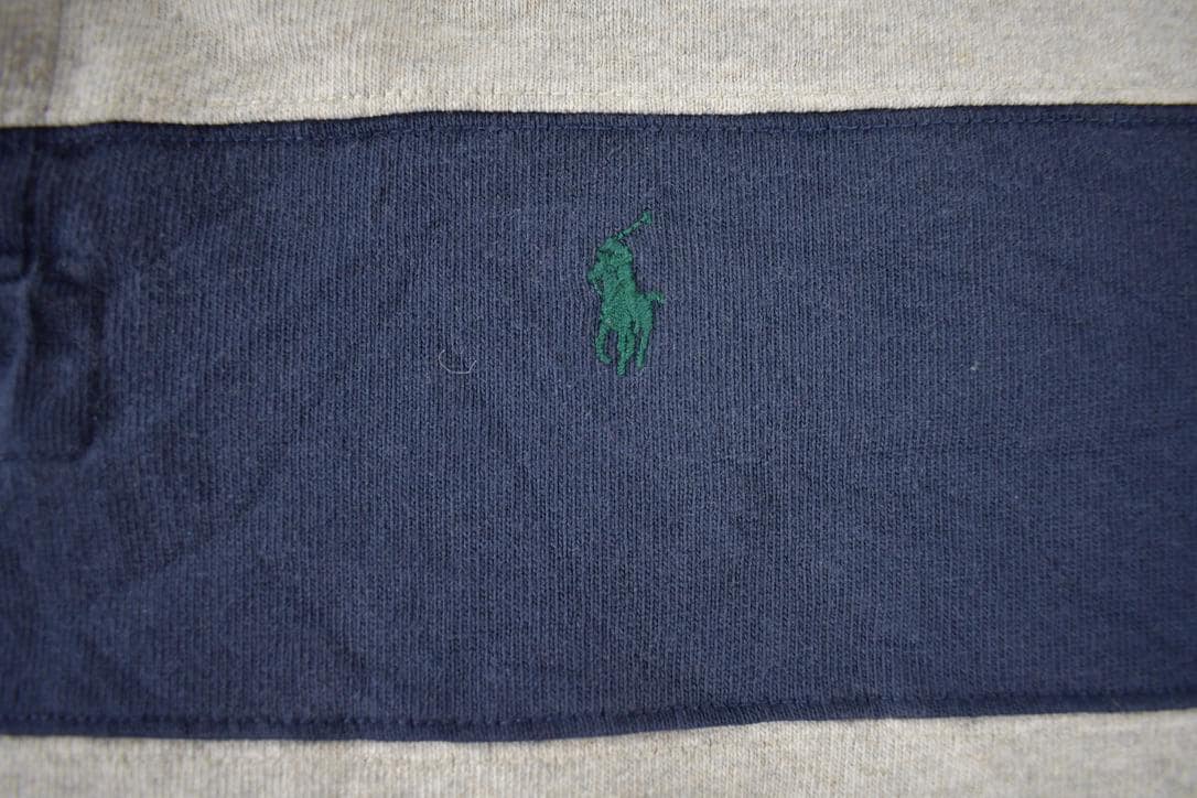 Vintage 1990s Polo By Ralph Lauren Embroidered Small Pony Striped Rugby Sweater Men's M - Image 3
