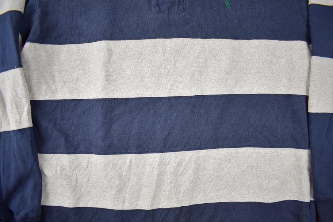 Vintage 1990s Polo By Ralph Lauren Embroidered Small Pony Striped Rugby Sweater Men's M - Image 4