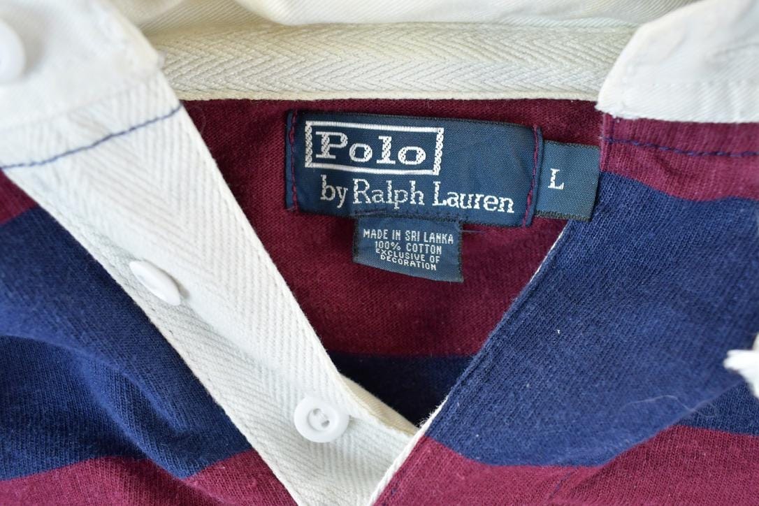 Vintage 1990s Polo By Ralph Lauren Hooded Rugby Button Up Shirt Men's Large - Image 3