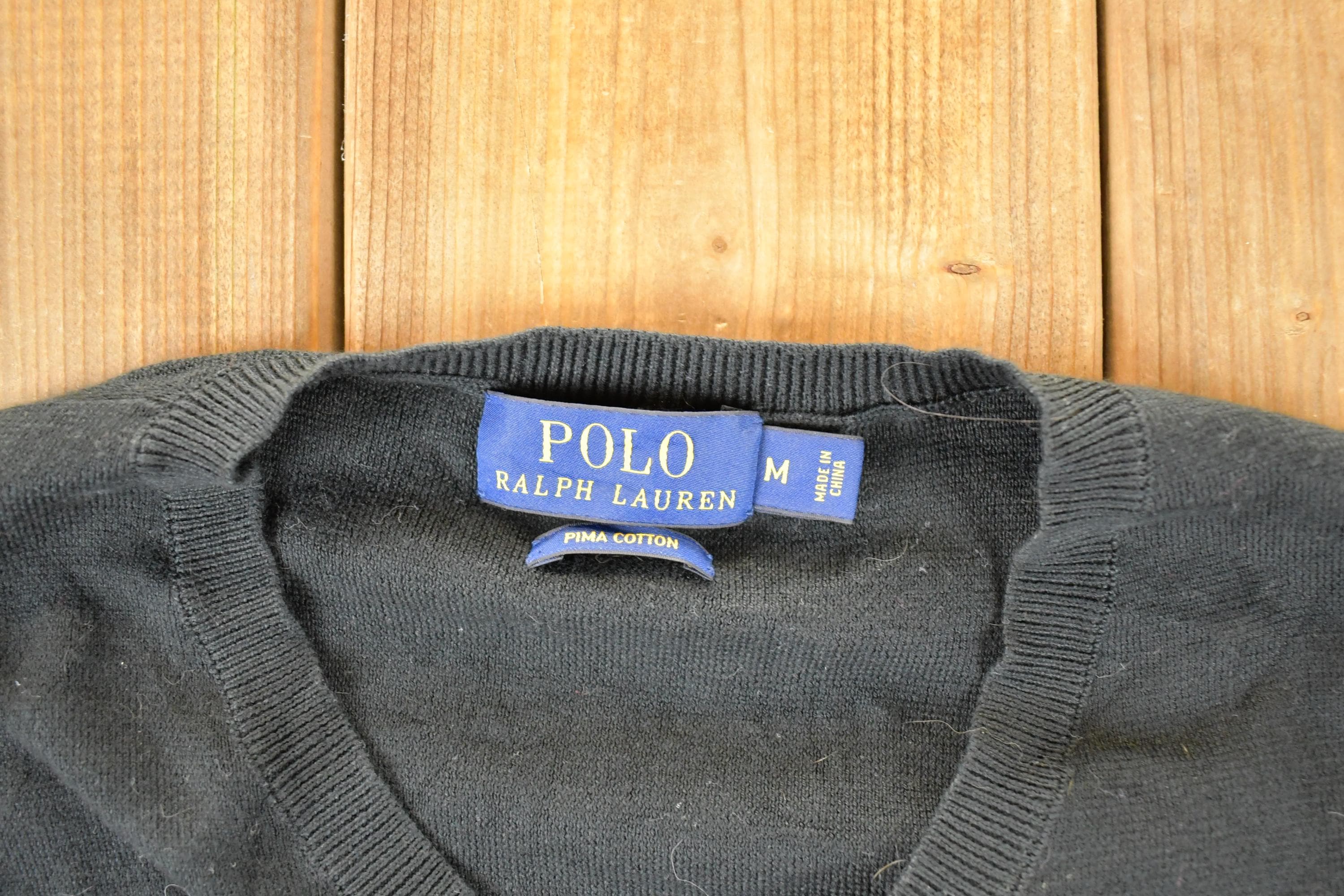 Vintage 1990s Polo By Ralph Lauren Pima Cotton V Neck Sweater Mens M - Image 4