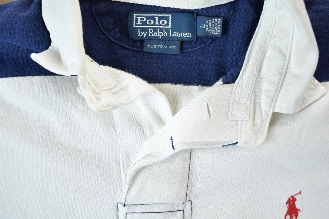Vintage 1990s Polo By Ralph Lauren Rugby Striped Button Up Shirt Men's Large - Image 3