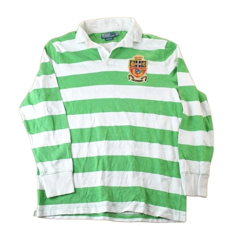Vintage 1990s Polo By Ralph Lauren Rugby Style Striped Button Up Shirt Men's Large