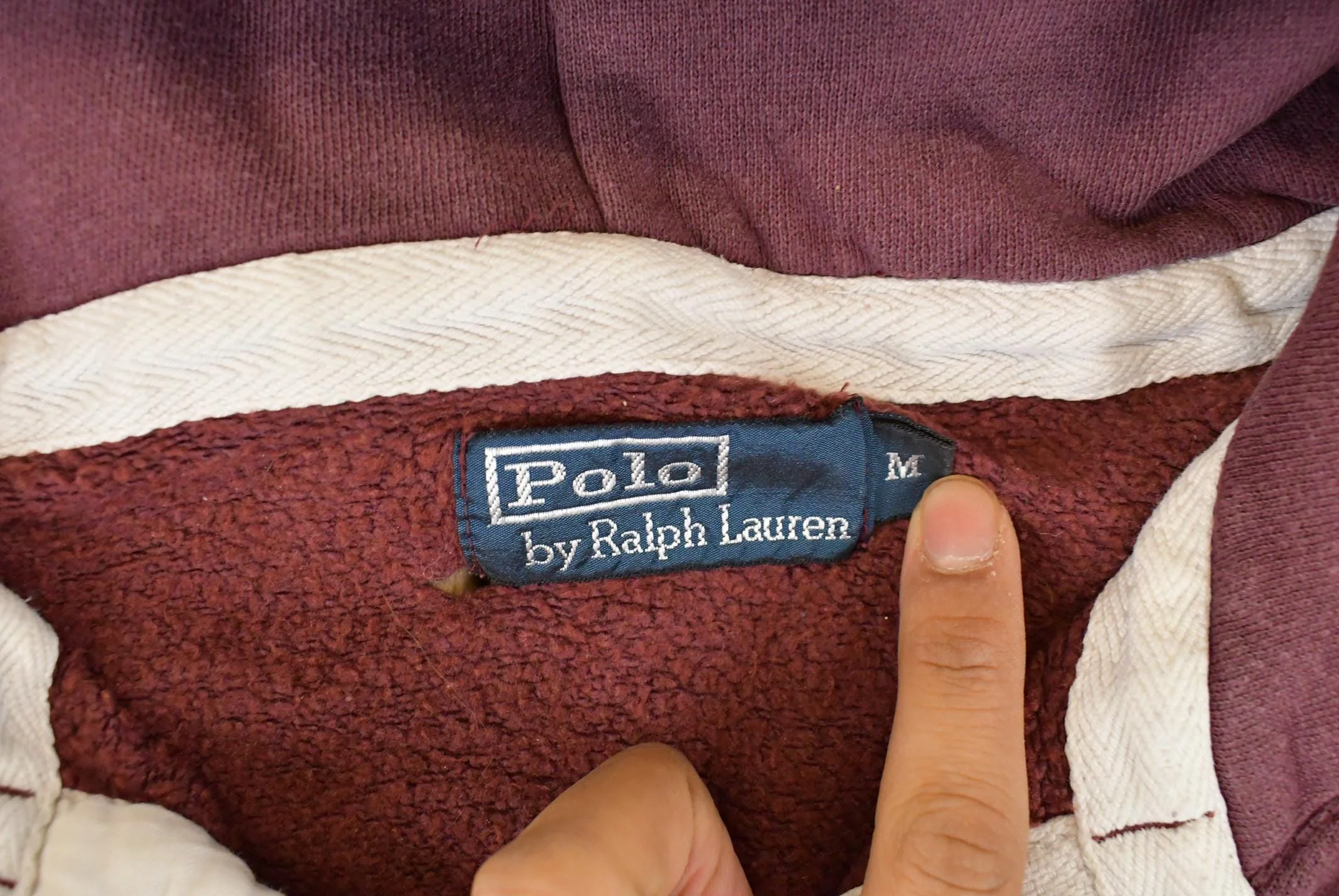 Vintage 1990s Polo By Ralph Lauren State Henley Hoodie Men's Medium - Image 6