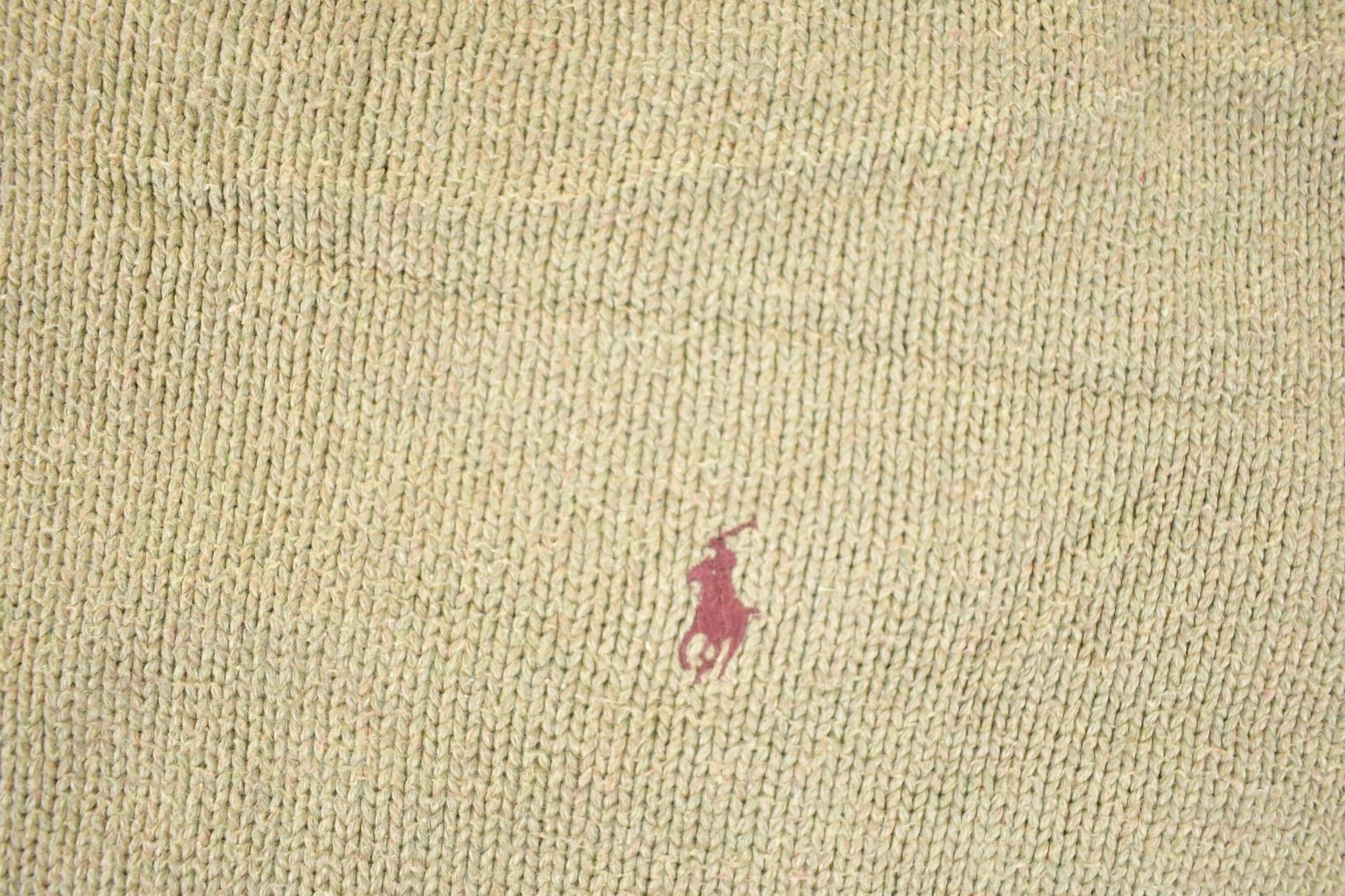 Vintage 1990s Polo By Ralph Lauren Tan Knit Crewneck Sweater Mens L - Image 3