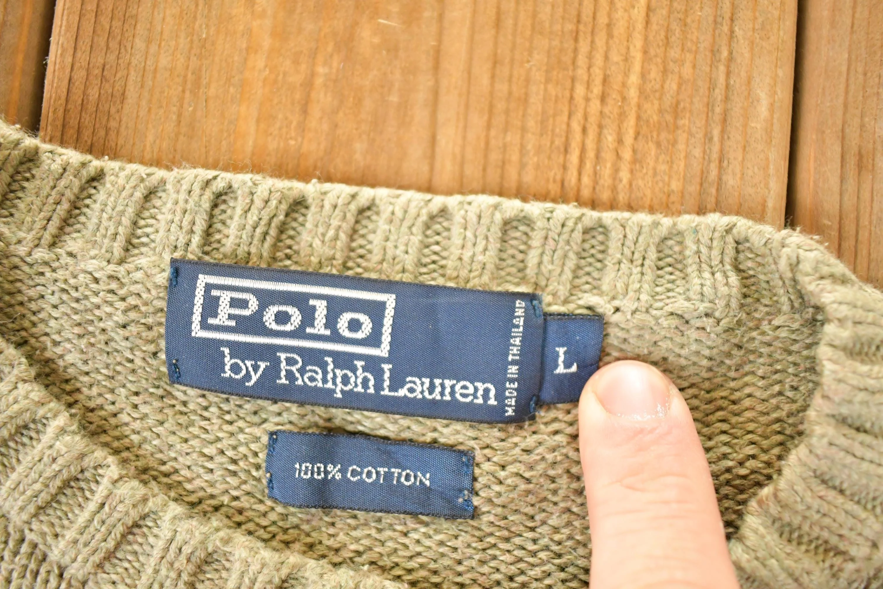 Vintage 1990s Polo By Ralph Lauren Tan Knit Crewneck Sweater Mens L - Image 4