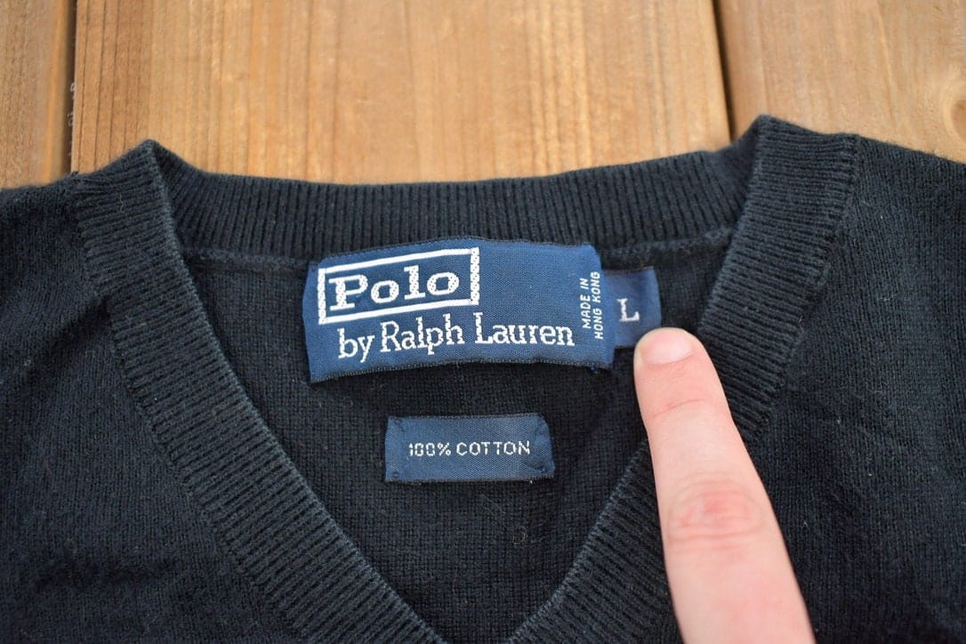 Vintage 1990s Polo Ralph Lauren Blank V-Neck Sweatshirt Men's Medium - Image 3