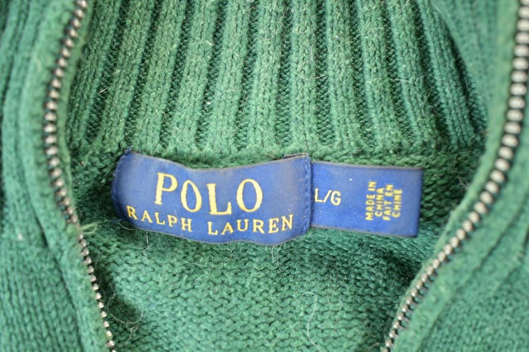 Vintage 1990s Polo Ralph Lauren Knit Crewneck Zip Up Sweater Mens L - Image 3