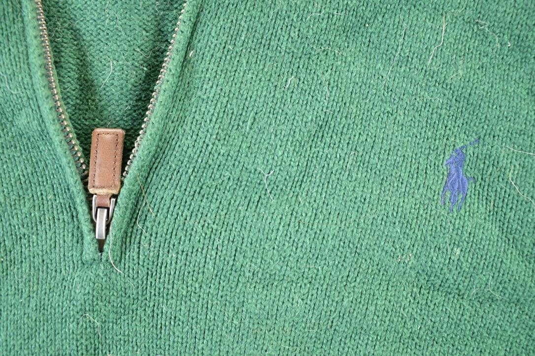 Vintage 1990s Polo Ralph Lauren Knit Crewneck Zip Up Sweater Mens L - Image 4