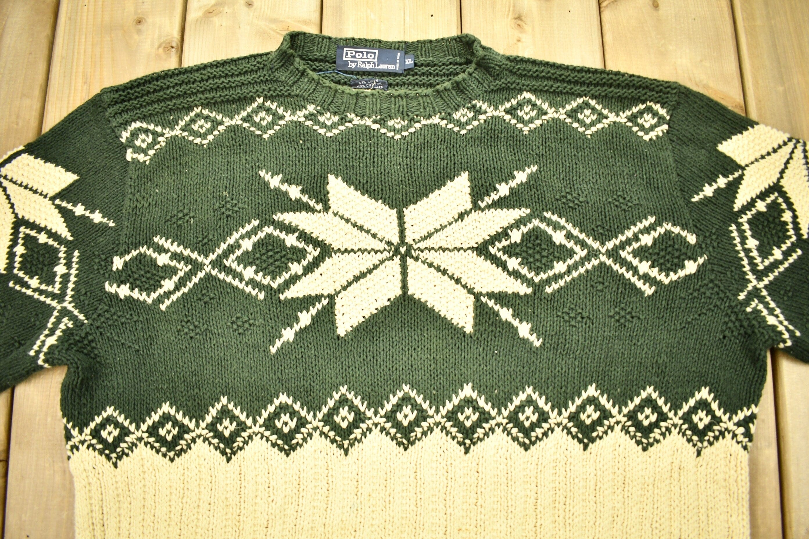 Vintage 1990s Polo Ralph Lauren Snowflake Knit Crewneck Sweater Men's XL - Image 3