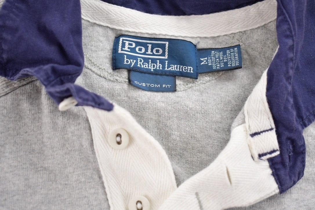 Vintage 1990s Polo Ralph Lauren USA Flag Embroidered Rugby Sweatshirt Men's Medium - Image 9