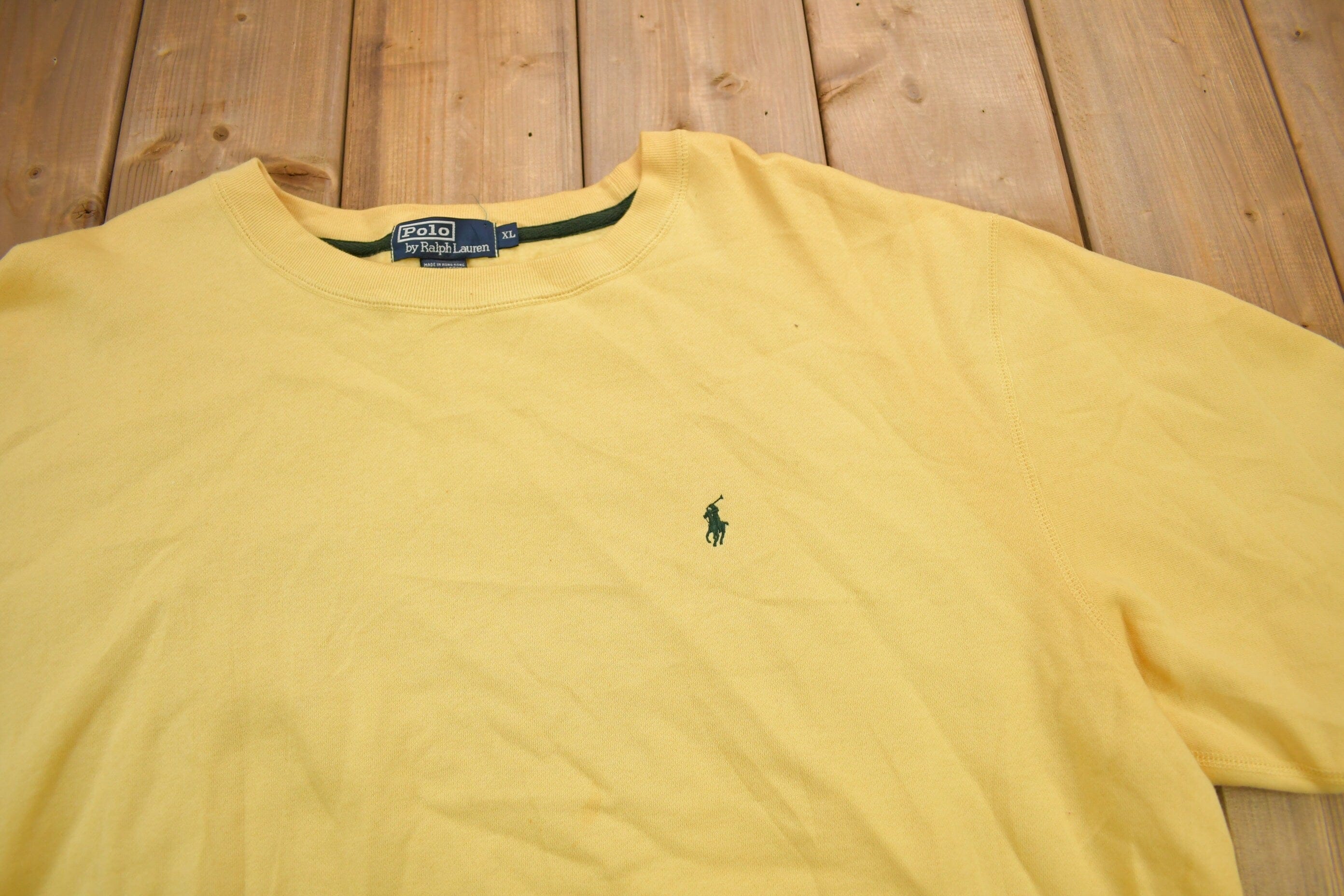 Vintage 1990s Polo Ralph Lauren Yellow Crewneck Sweatshirt Men's XL - Image 3