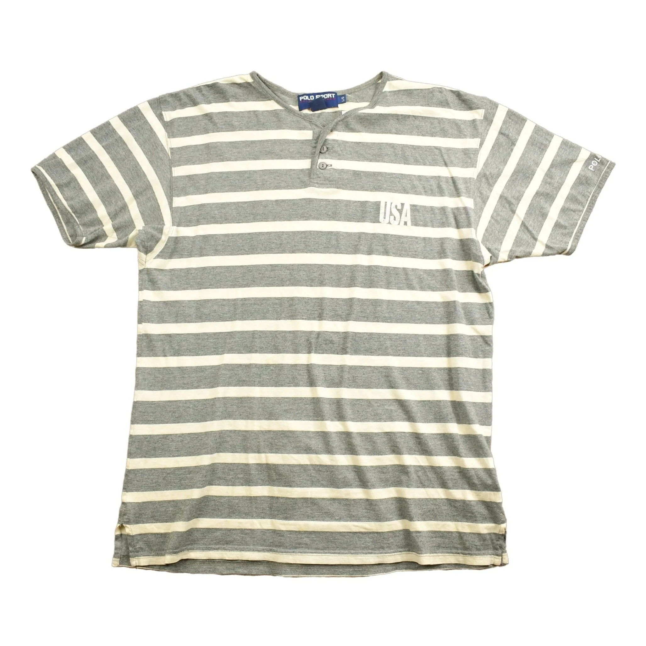 Vintage 1990s Polo Sport Ralph Lauren Striped Henley T-Shirt Men's Large