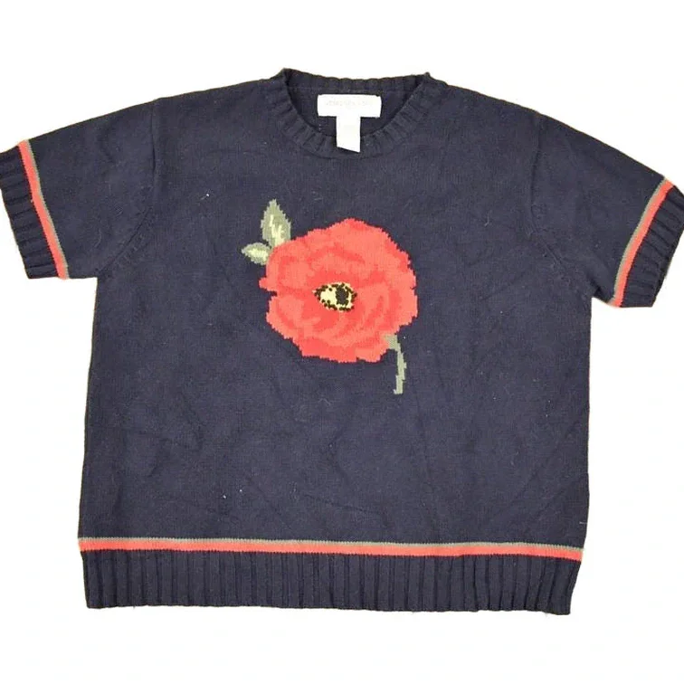 Vintage 1990s Poppy Print Jones New York Sport Knit Crewneck Sweater Women's L