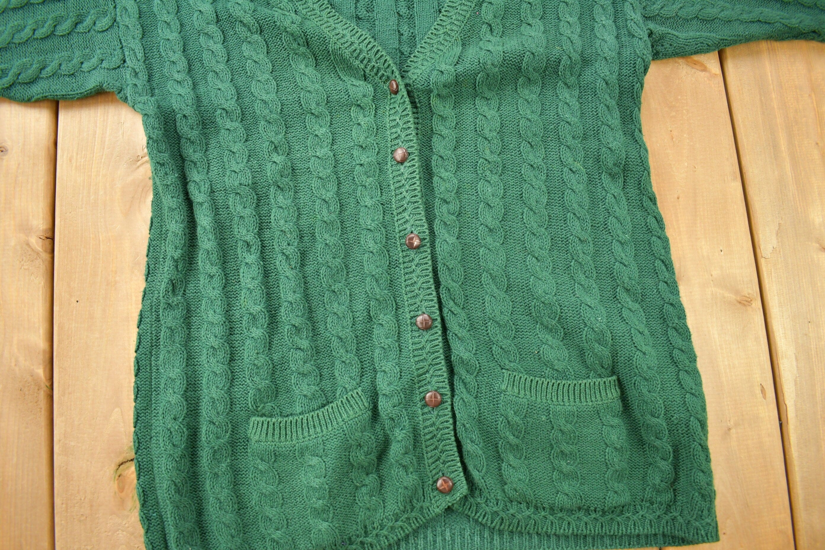 Vintage 1990s Portraits Northern Isles Cable Knit Cardigan Sweater - Image 3