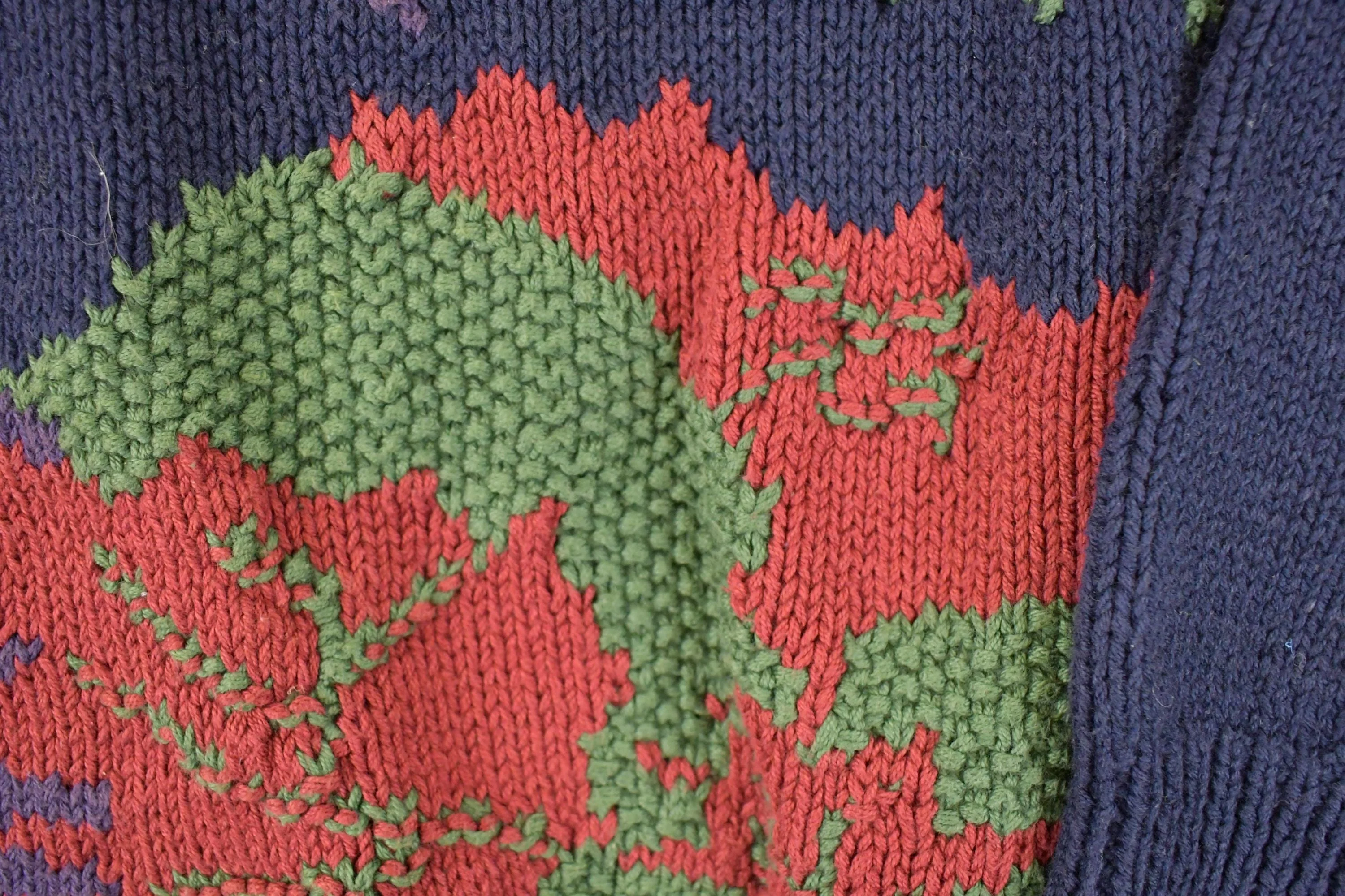 Vintage 1990s Ports International Hand Knit Abstract Forest Crewneck Sweater Men's L - Image 3