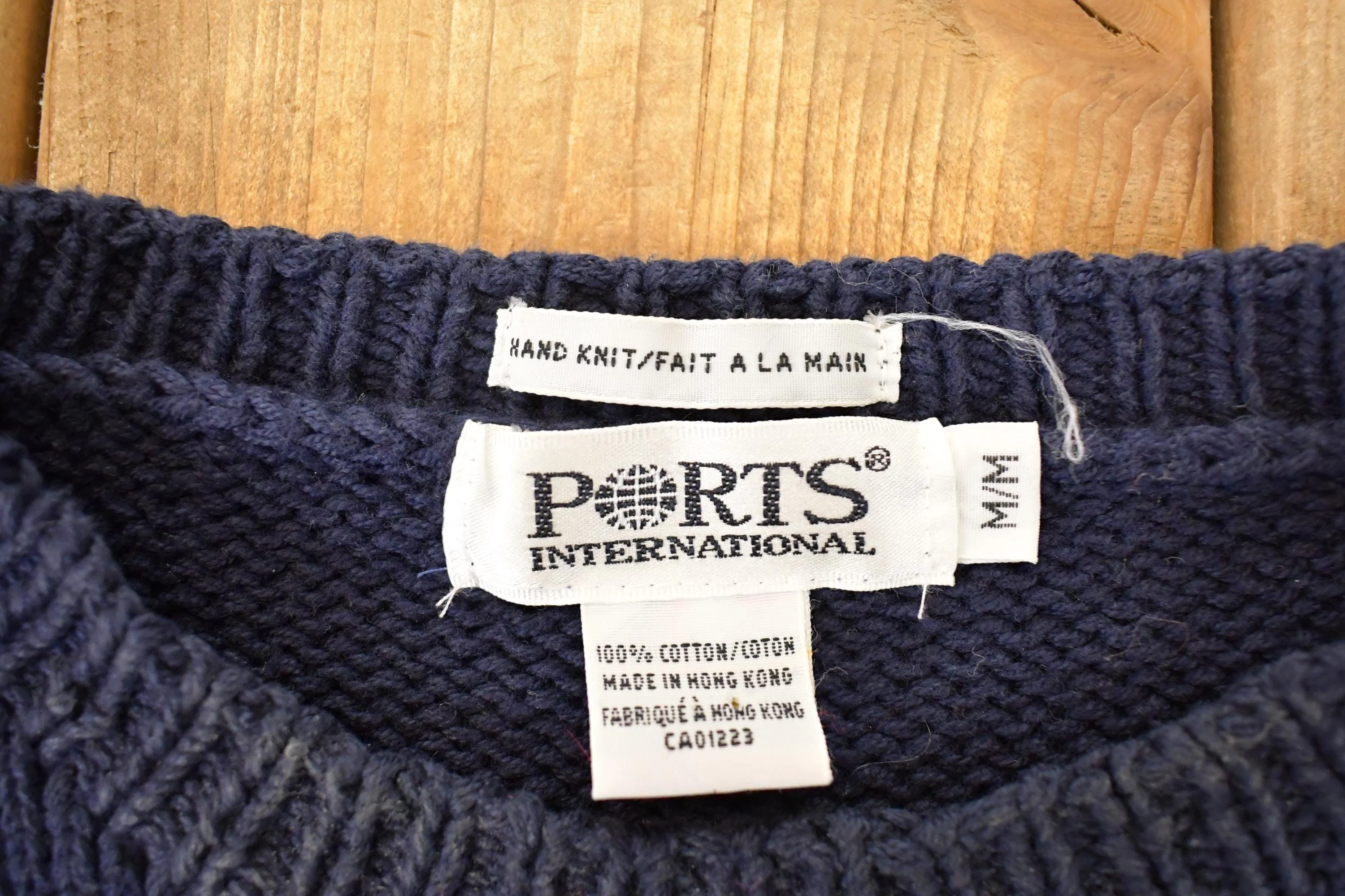 Vintage 1990s Ports International Hand Knit Abstract Forest Crewneck Sweater Men's L - Image 4