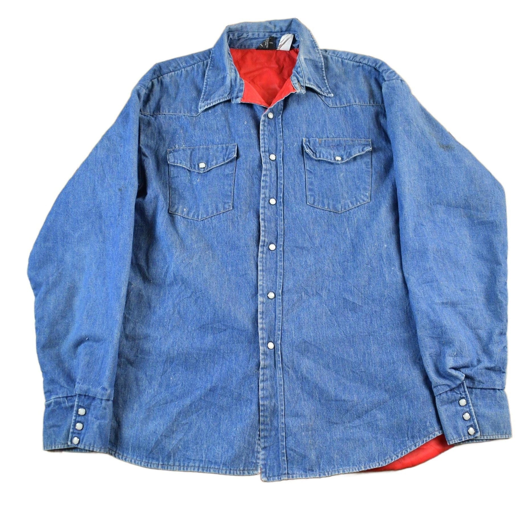 Vintage 1990s Prentis Lined Denim South Western Style Pearl Snap Button Up Men's XL