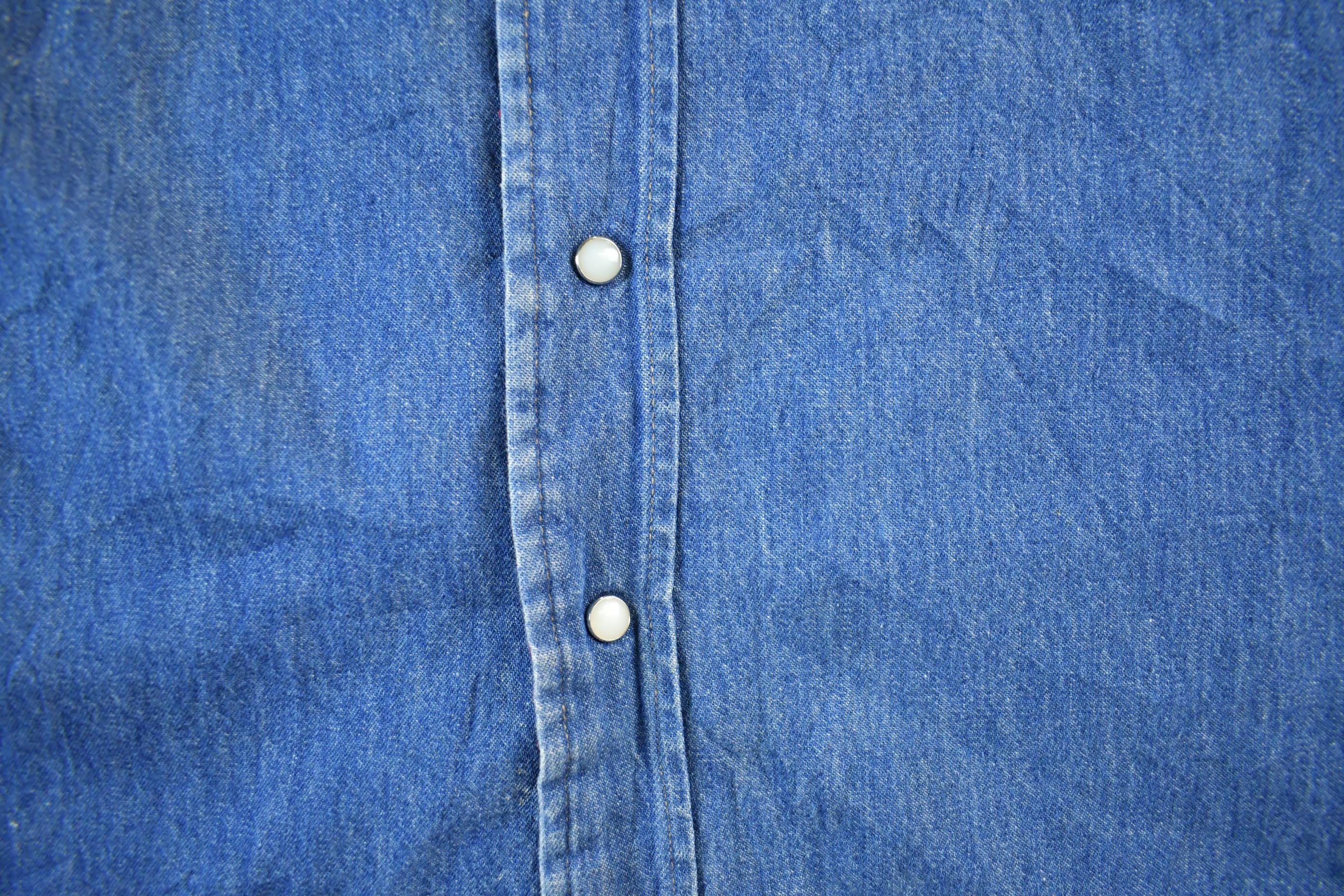 Vintage 1990s Prentis Lined Denim South Western Style Pearl Snap Button Up Men's XL - Image 4