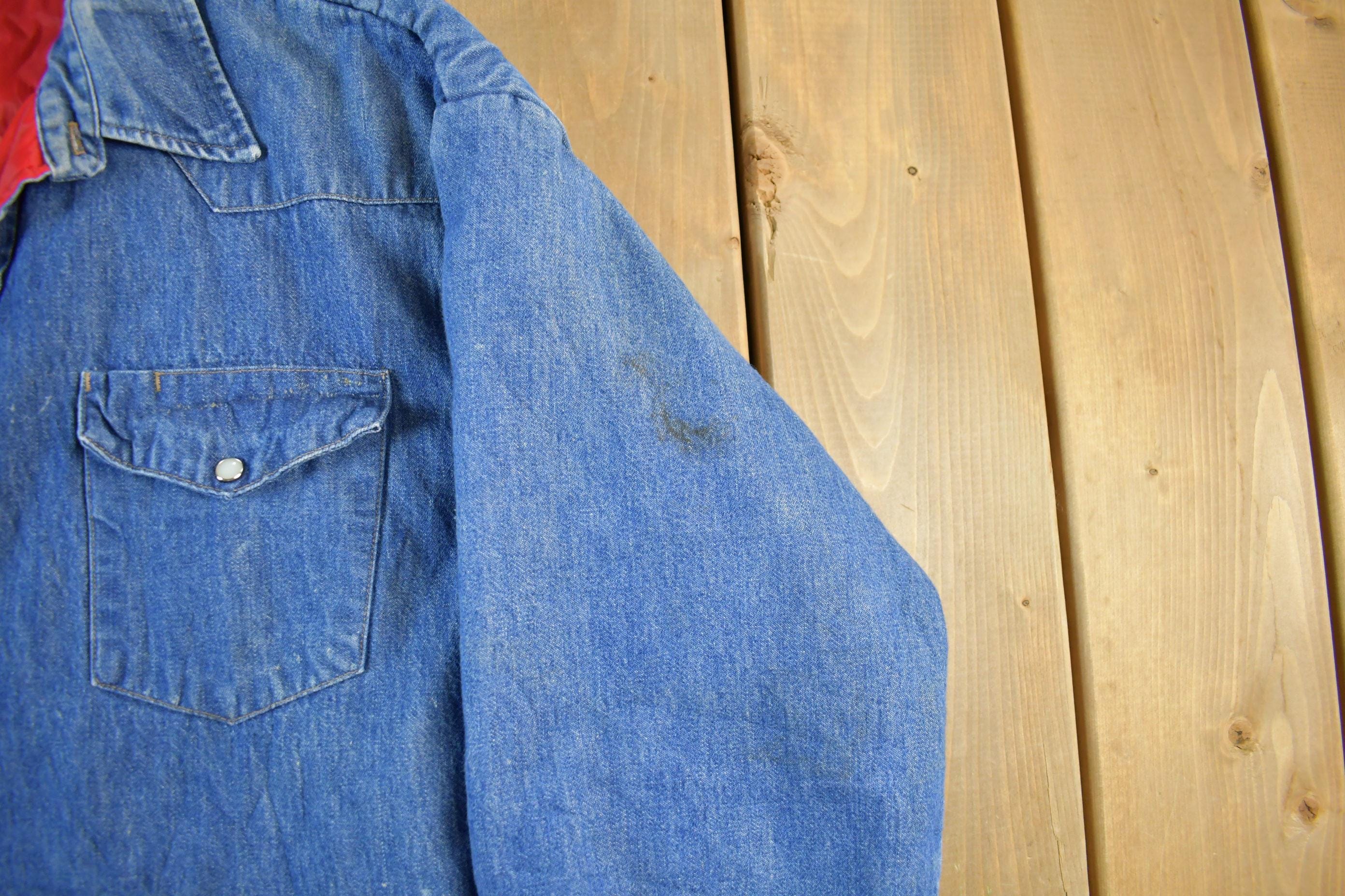 Vintage 1990s Prentis Lined Denim South Western Style Pearl Snap Button Up Men's XL - Image 6