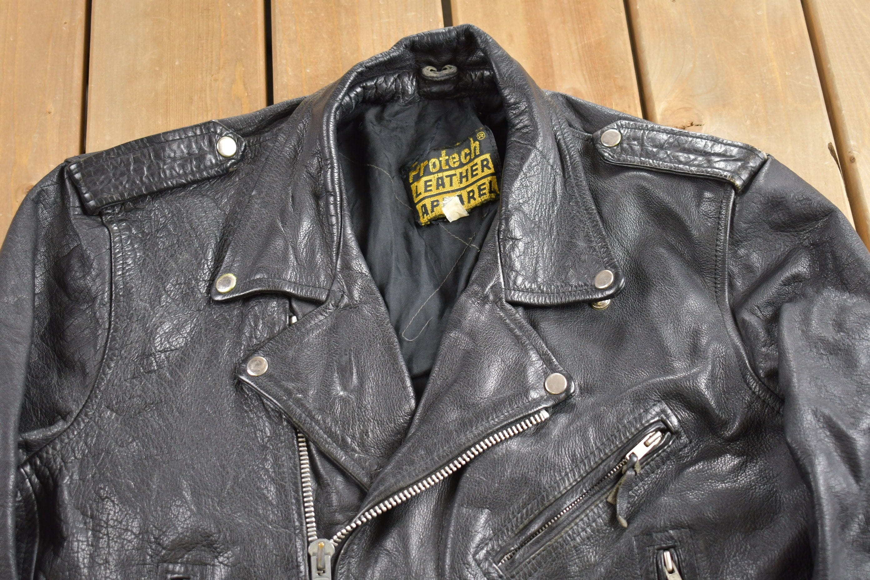 Vintage 1990s Protech Leather Apparel Biker Jacket Men's Medium - Image 3