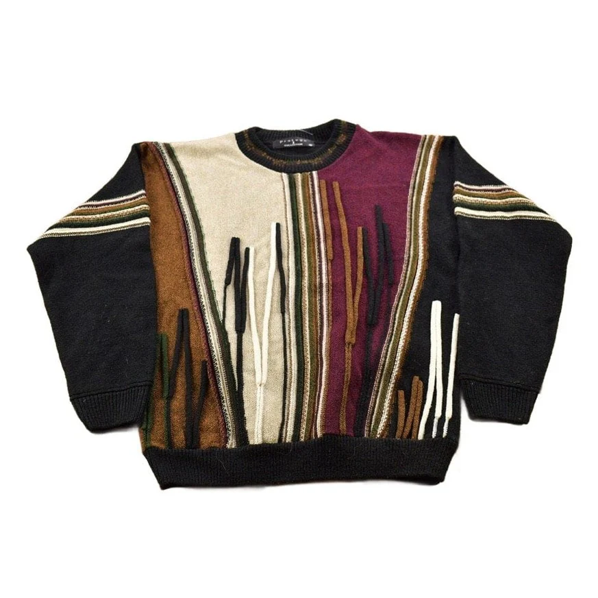 Vintage 1990s Protege Knitted Crewneck Sweater 3D Pattern Men's Medium