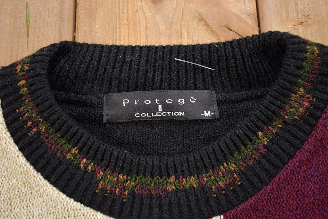 Vintage 1990s Protege Knitted Crewneck Sweater 3D Pattern Men's Medium - Image 3