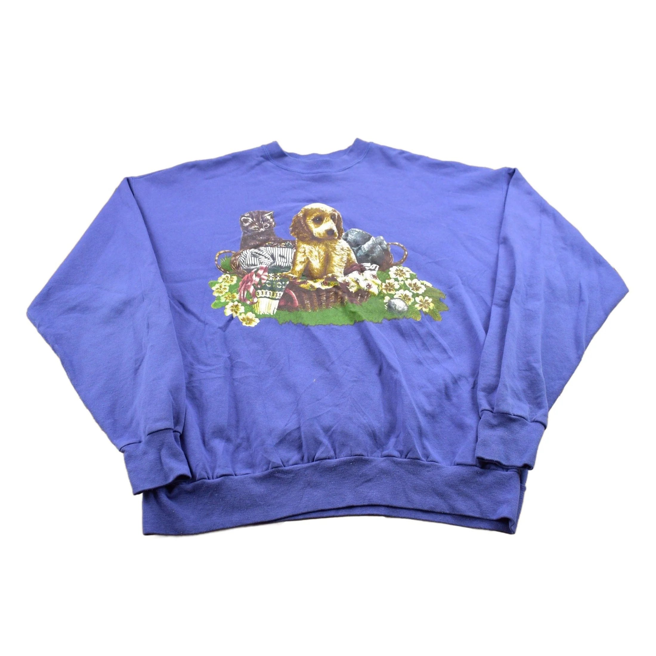 Vintage 1990s Puppy Theme Crewneck Sweater Men's Large