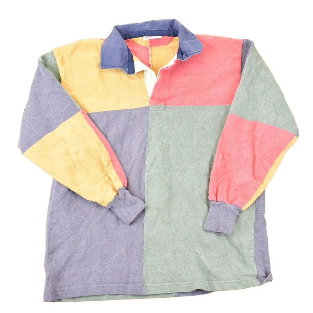 Vintage 1990s Quarter Button Barbarian Colour Block Button Up Rugby Shirt Men's L