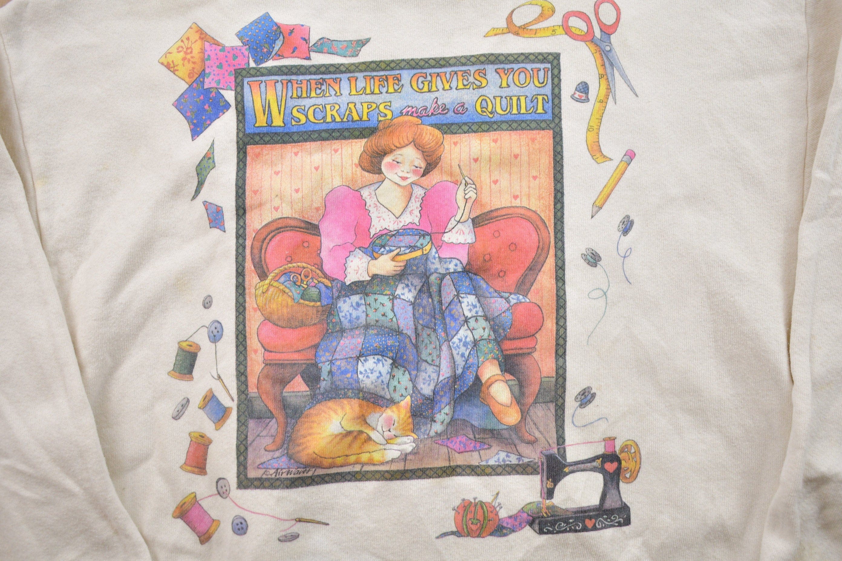 Vintage 1990s Quilting Theme Crewneck Sweater Men's XS - Image 5