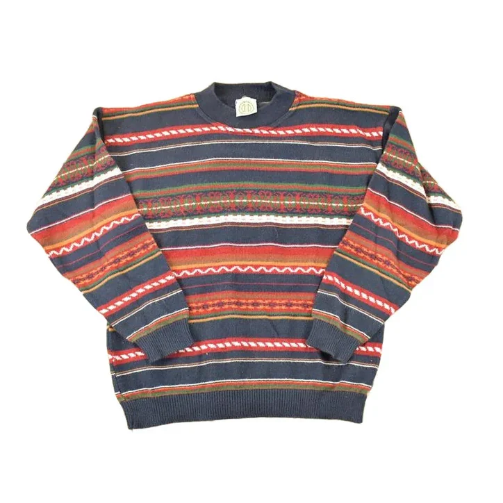 Vintage 1990s R&R Striped Knit Crewneck Sweater Mens L