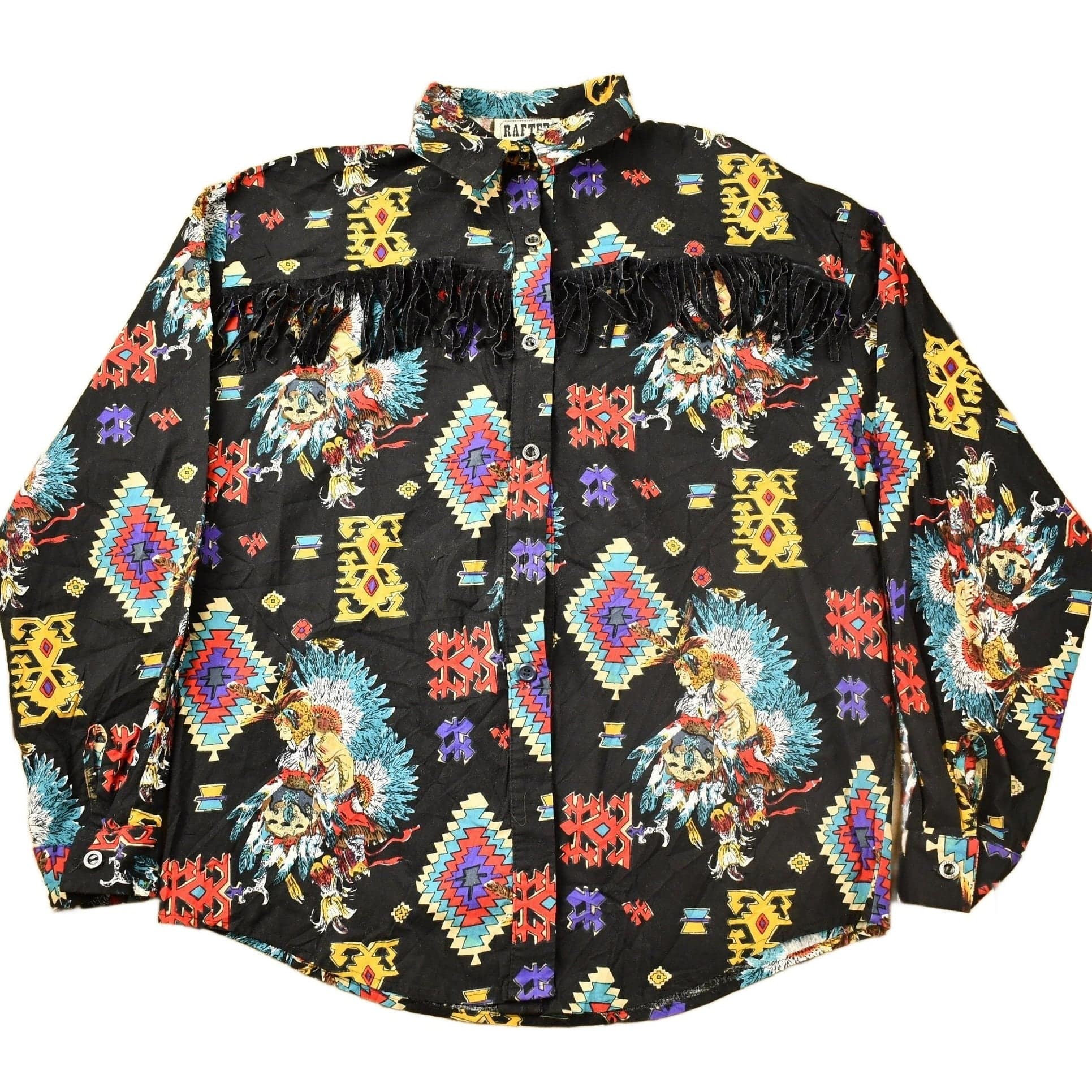 Vintage 1990s Rafter Native American All Over Print Western Style Button Up Shirt Men's Medium