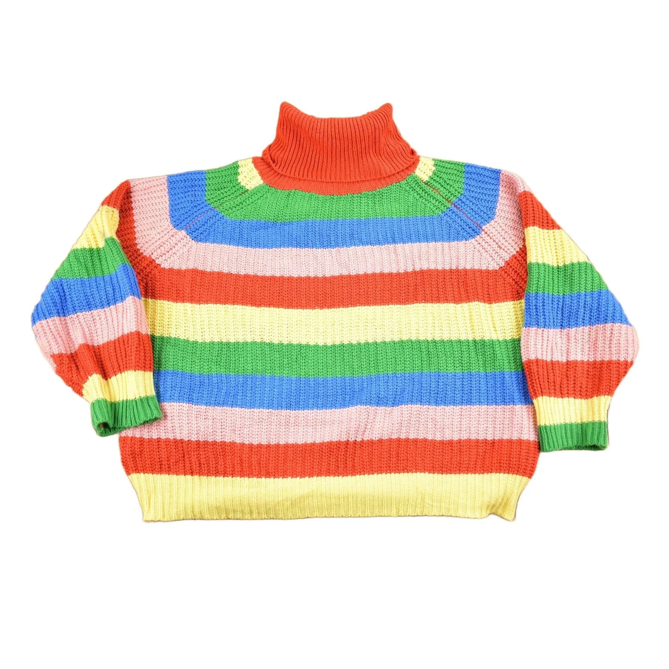 Vintage 1990s Rainbow Chunky Knit Turtleneck Sweater Men's Medium
