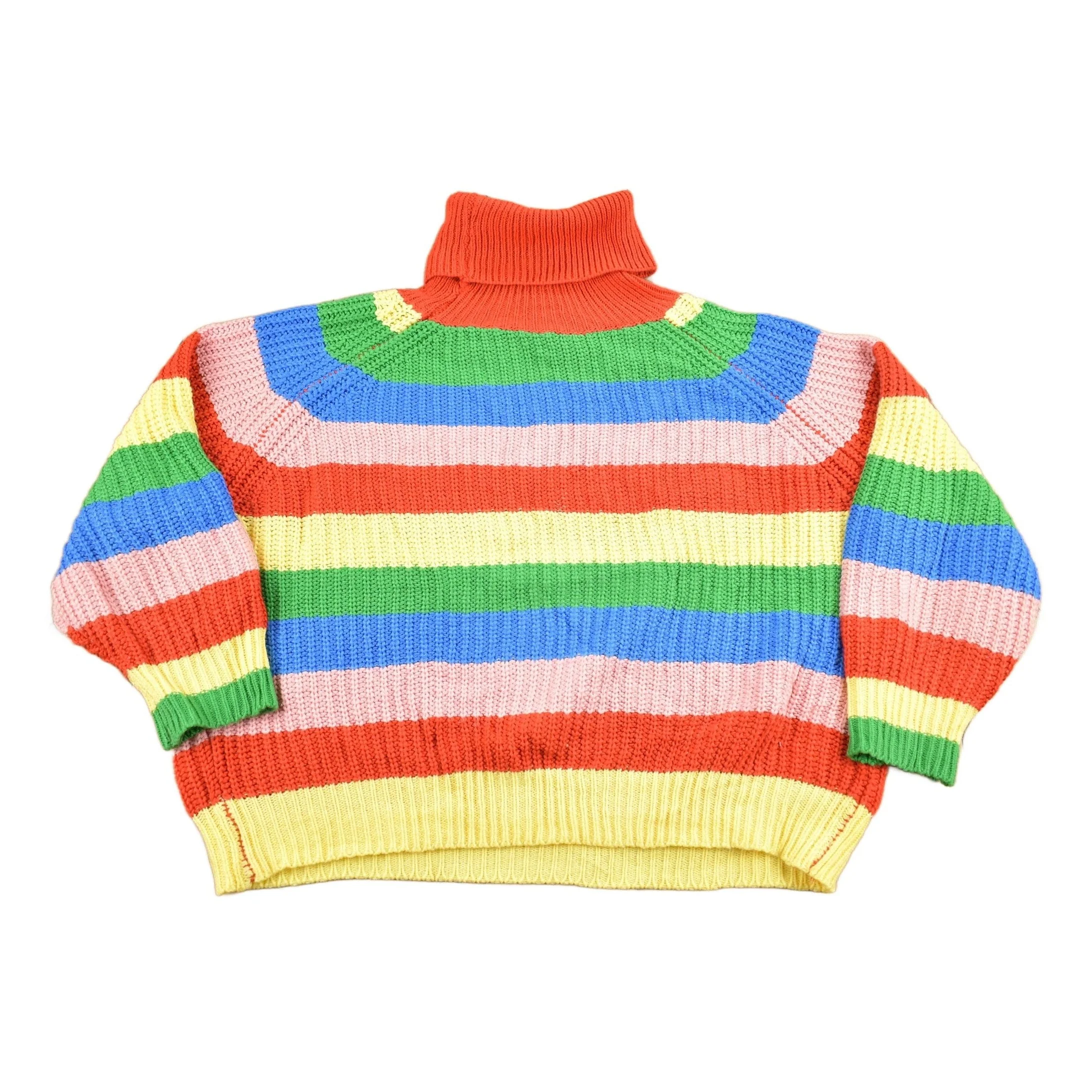 Vintage 1990s Rainbow Chunky Knit Turtleneck Sweater Men's Medium - Image 2