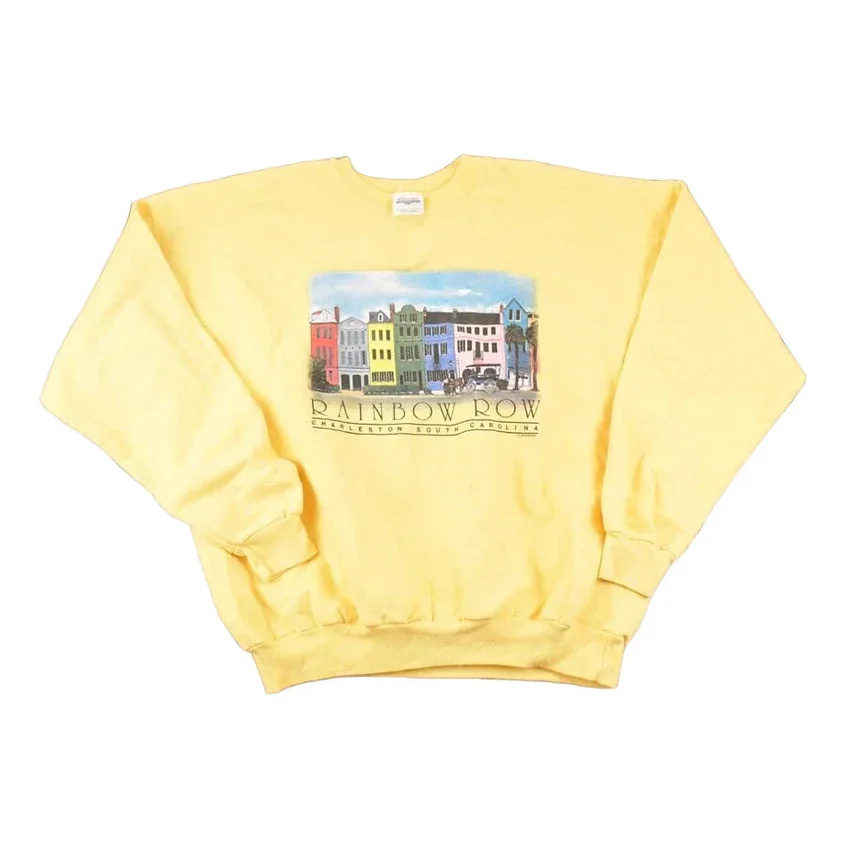 Vintage 1990s Rainbow Row Charleston SC Graphic Print Crewneck Sweatshirt Mens L