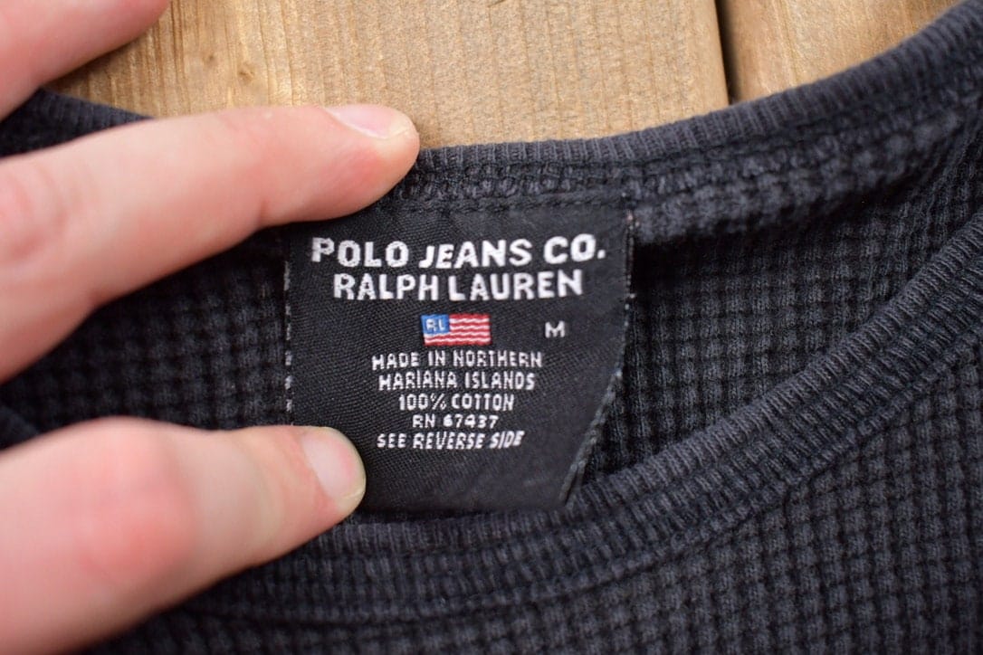 Vintage 1990s Ralph Lauren Polo Jeans Blank Thermal Crewneck Sweatshirt Men's 2XS - Image 3