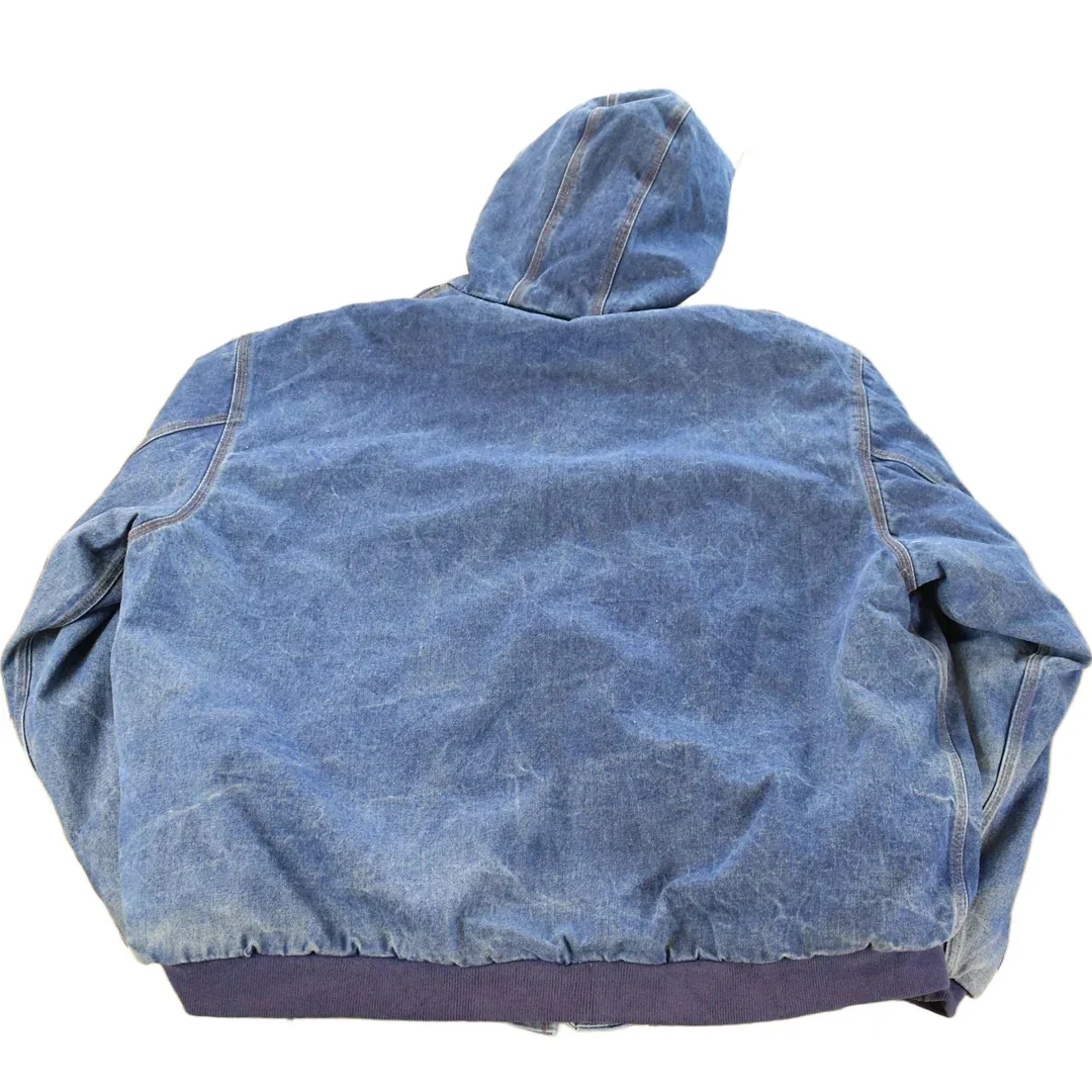 Vintage 1990s Rasco Denim Plaid Lined Fire Resistant Hooded Jacket Men's 2XL - Image 2