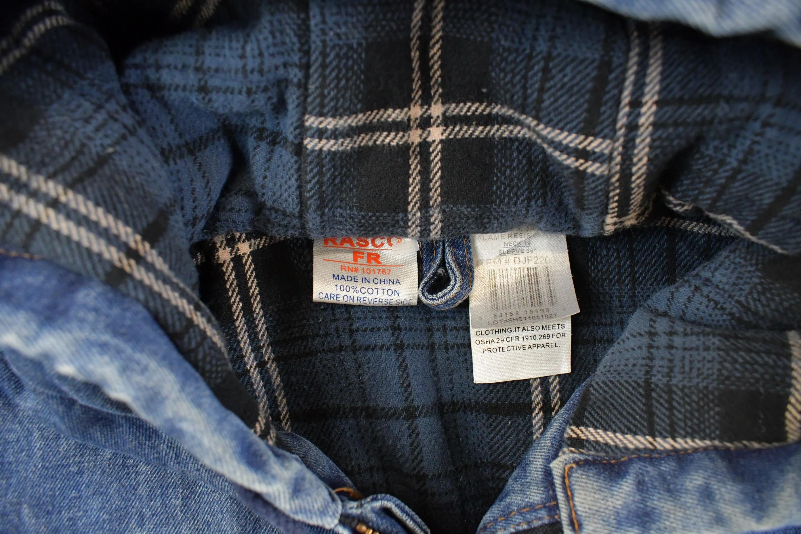Vintage 1990s Rasco Denim Plaid Lined Fire Resistant Hooded Jacket Men's 2XL - Image 5